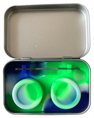 Green-white-blue discreet rosin carrying tin by Redytek