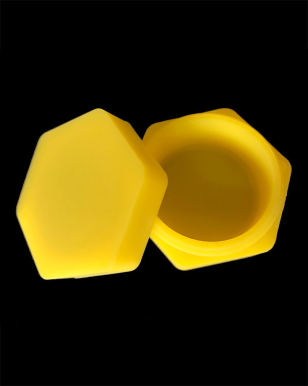 Yellow silicone dispensary hex container for rosin concentrates