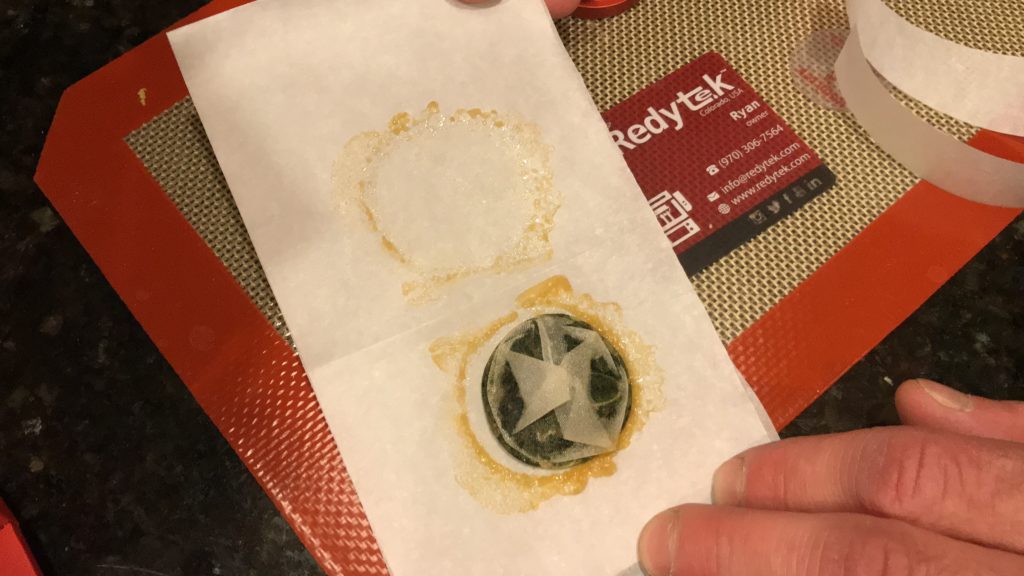 Turning Aspen Dispensary flower into gold solventless concentrate using Rosin technique and Redytek rosin press Colorado