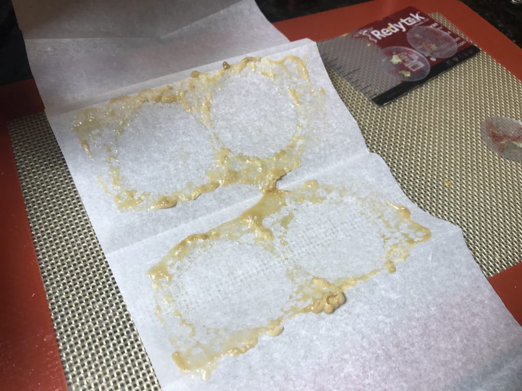 Turning Durant Dispensary flower into gold solventless concentrate using Rosin technique and Redytek rosin press Oklahoma